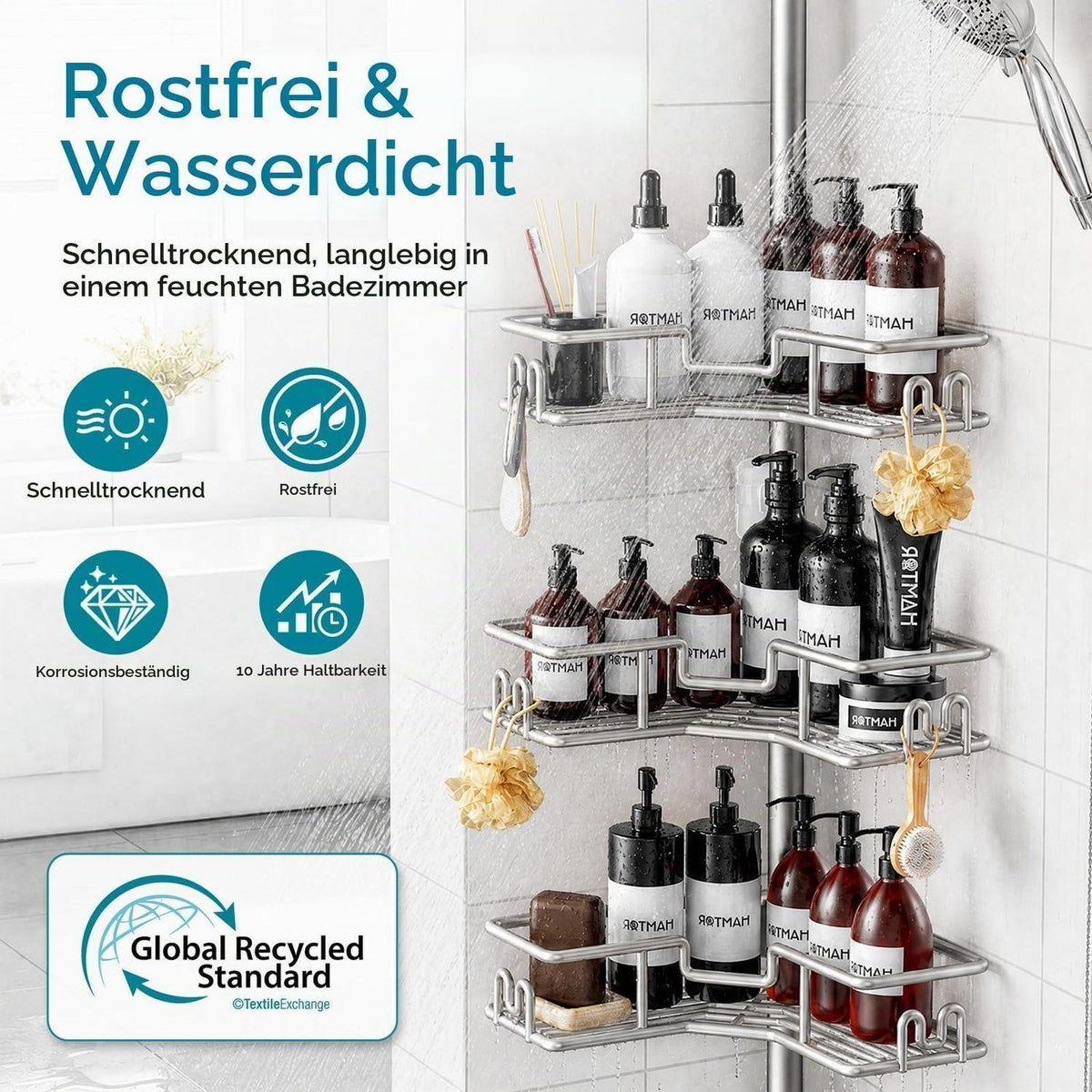 Teleskop Duschablage Eckregal Ohne Bohren – Rostfrei & Verstellbar