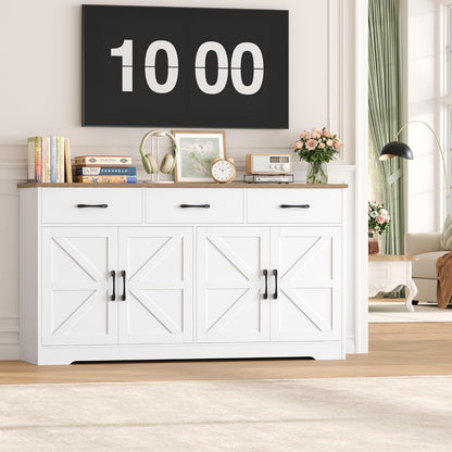 Sideboard 150cm – Weißes Küchenbuffet mit Arbeitsplatte & Schubladen
