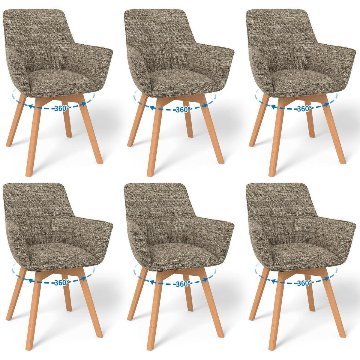 6er Set Drehstühle Samt, Braun – Esszimmer & Wohnzimmer