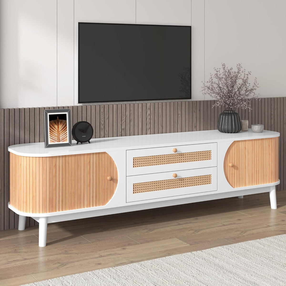 TV-Bank Landhausstil mit Rattan & Holz – 170cm
