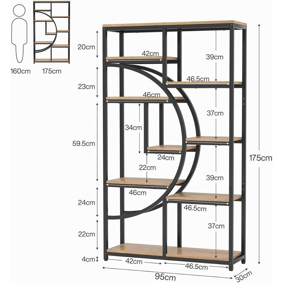Industrielles Bücherregal 5-Etagen – Hohes Etagere für Wohnzimmer