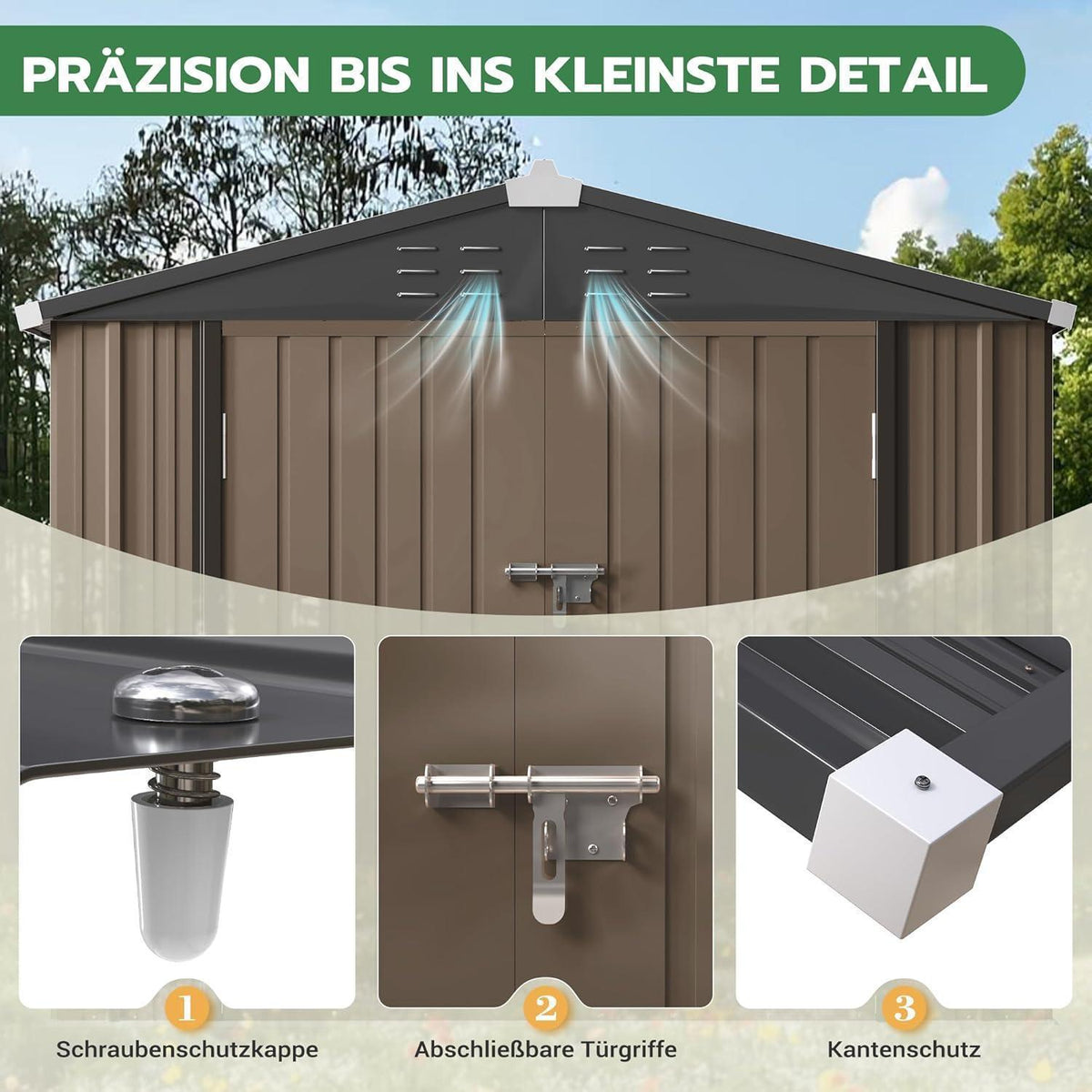 Gartenhaus Metall 196x119cm – Gerätehaus mit Pultdach Braun