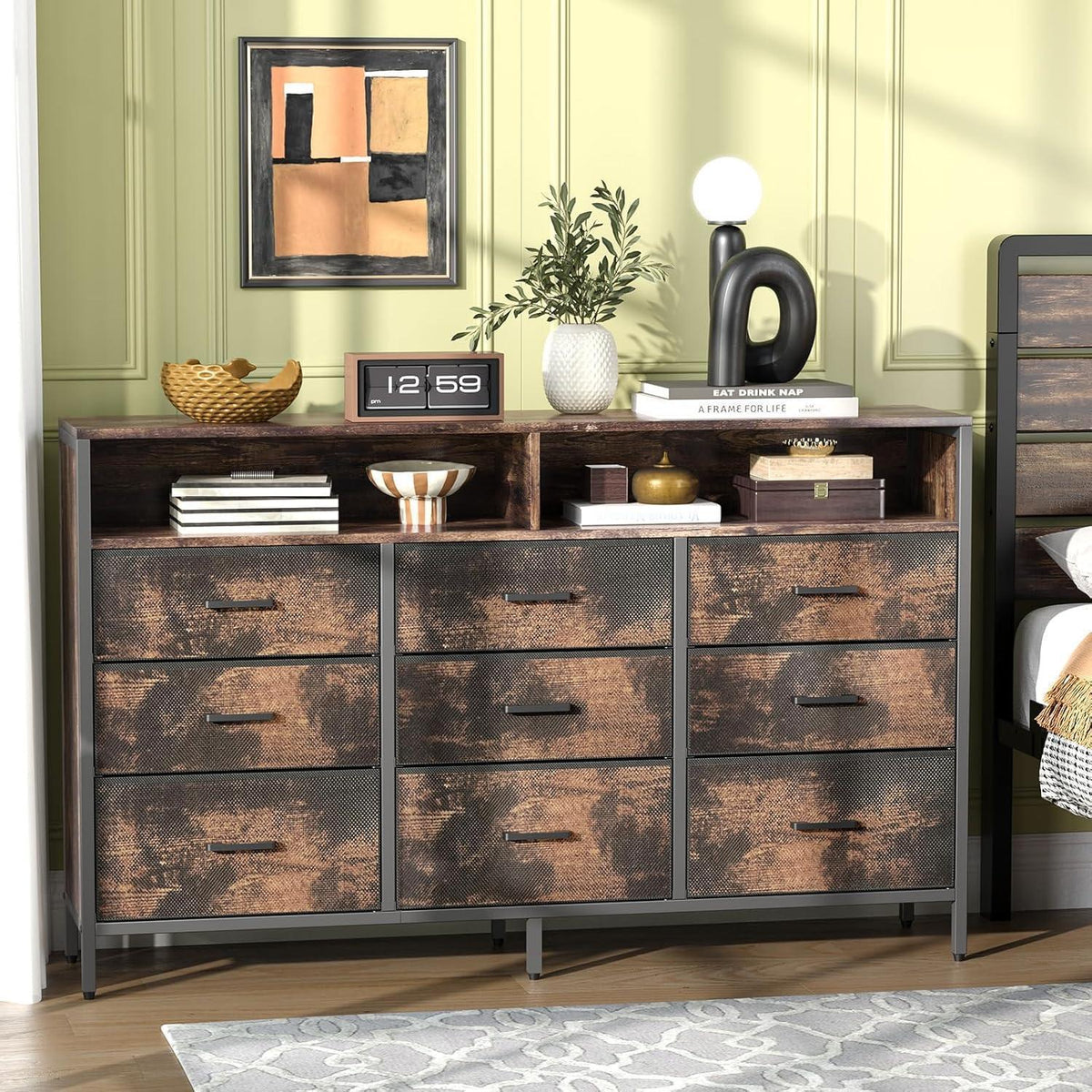 Vintage Kommode mit 9 Schubladen, 140x30x87 cm