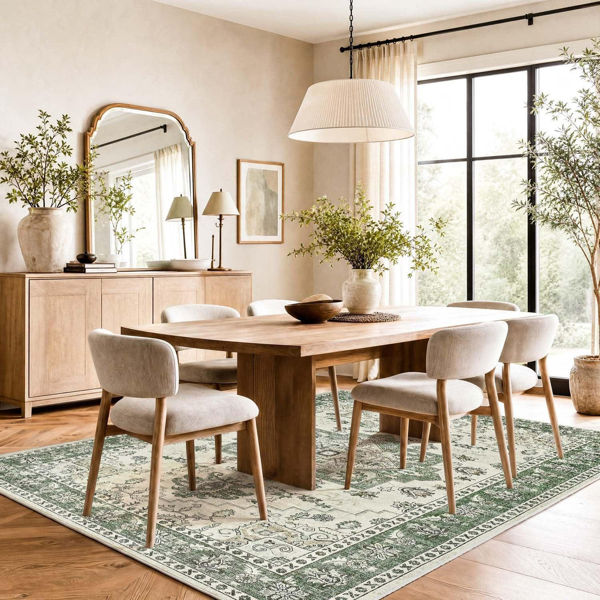 Vintage Kurzflor Teppich Grün 160x220 cm – Waschbar & Faltbar