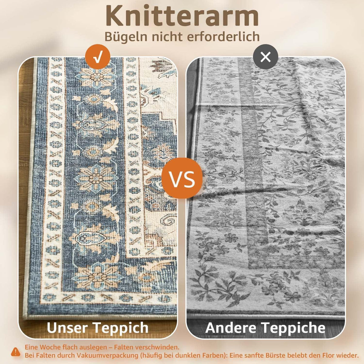 Vintage Kurzflor Teppich Blau 200x280 cm – Waschbar & Faltbar