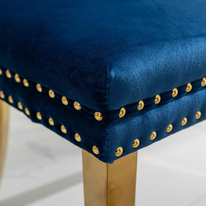 Esszimmerstuhl Set 2er – Samt, Blau & Gold, Hohe Rückenlehne