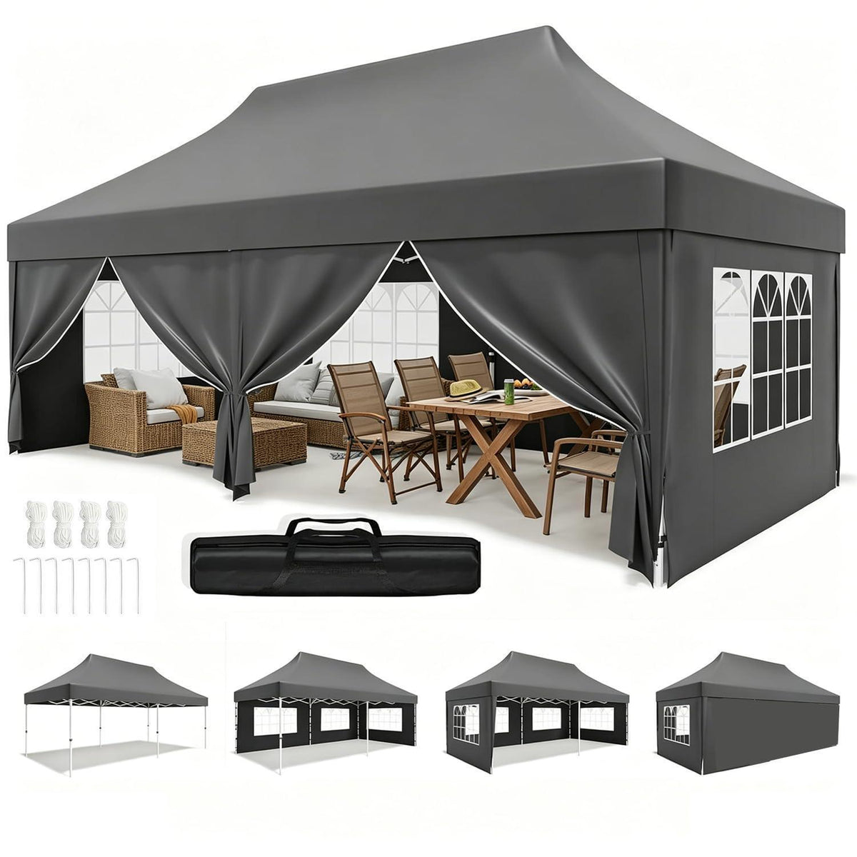 3x6m Faltpavillon wasserdicht mit Seitenwänden & UV-Schutz