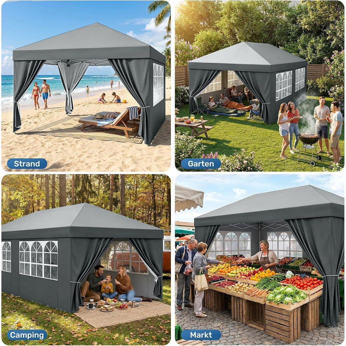 3x6m Faltpavillon wasserdicht mit Seitenwänden & UV-Schutz