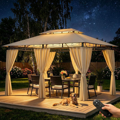 Gartenpavillon 3x4m, Wasserdicht & Stabil mit LED