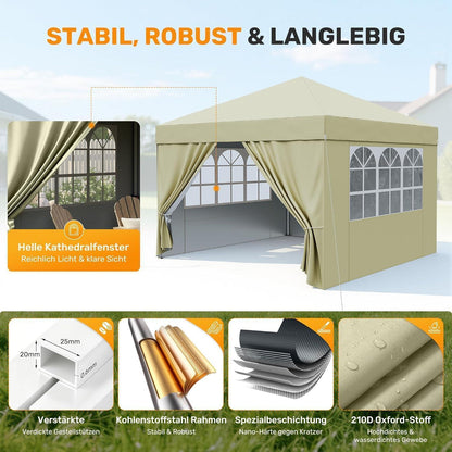 3x3 Pavillon wasserdicht mit Seitenwänden – Partyzelt für Garten