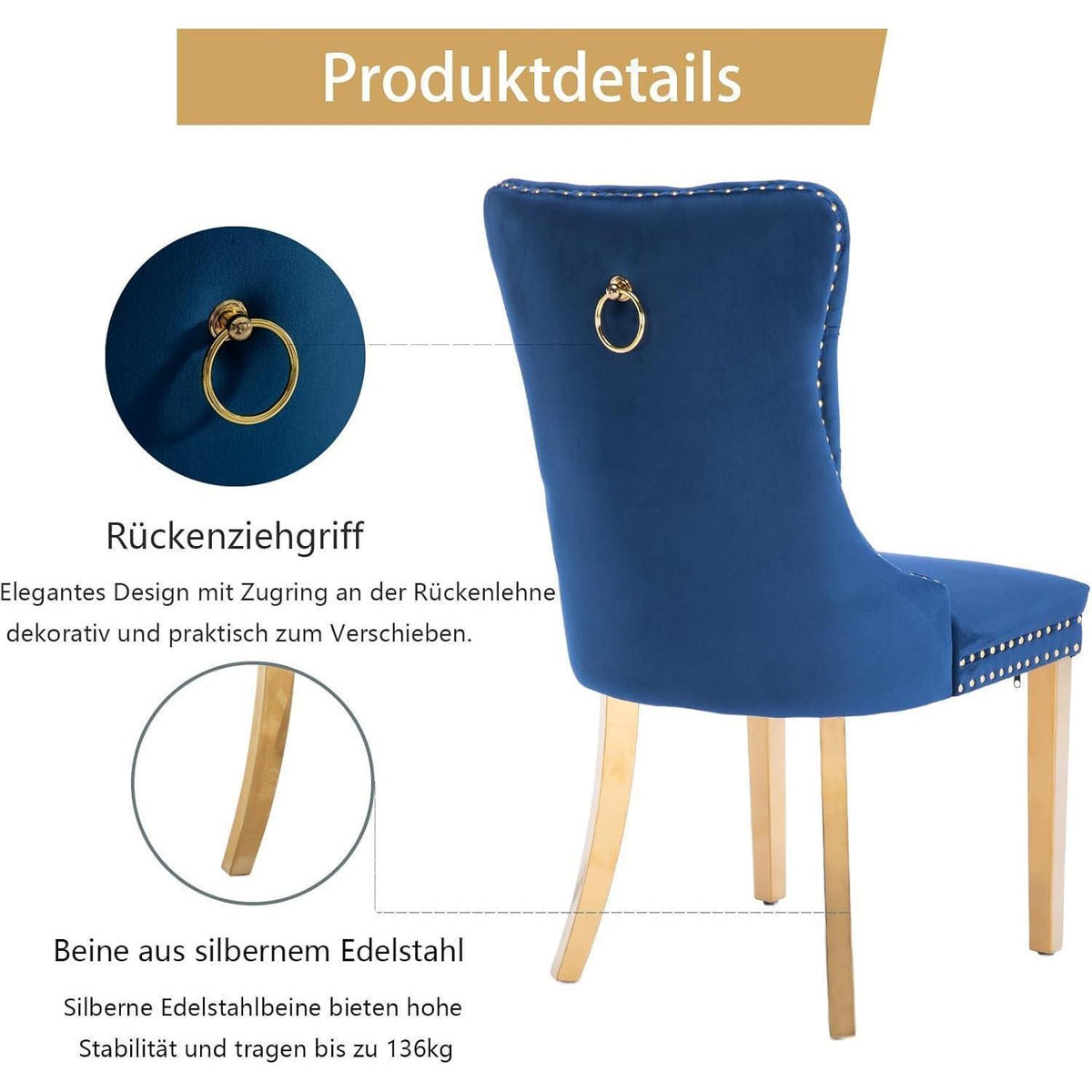 Samt Esszimmerstühle 4er Set mit goldenen Beinen