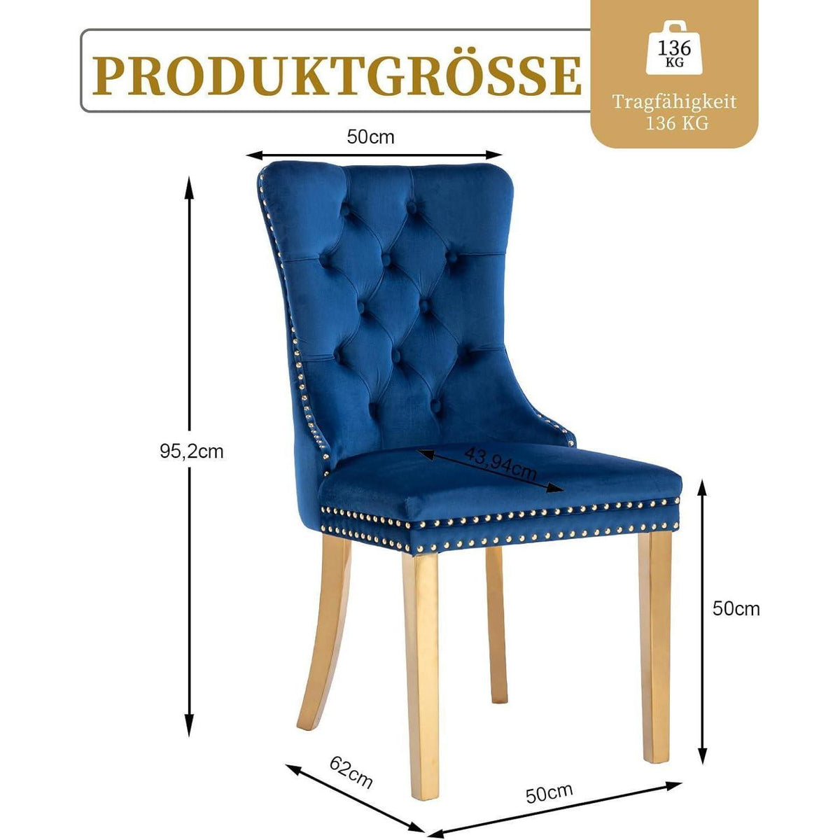 Samt Esszimmerstühle 6er Set mit goldenen Beinen