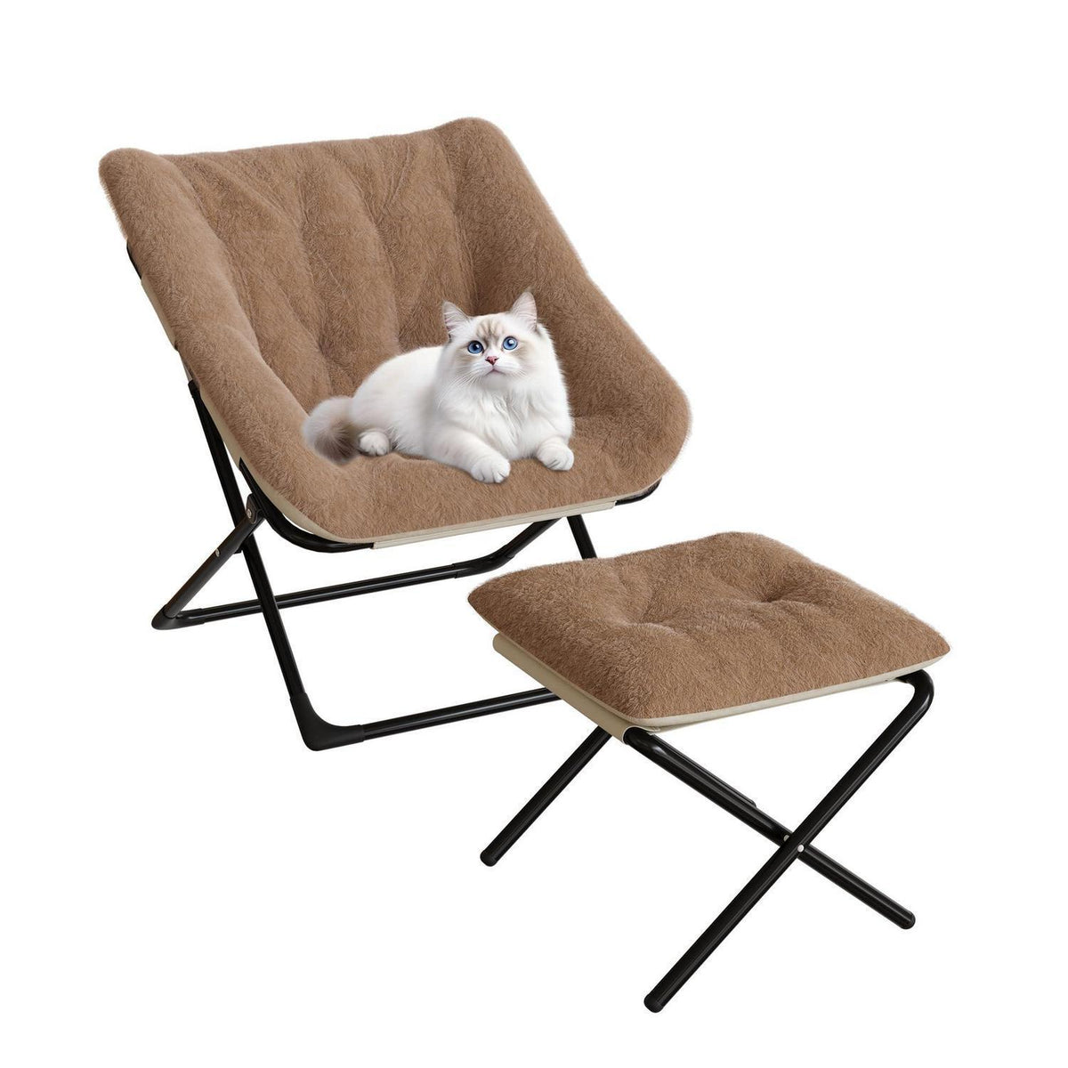 Klappbarer Lesesessel mit Fußhocker – Braun