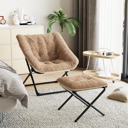Klappbarer Lesesessel mit Fußhocker – Braun