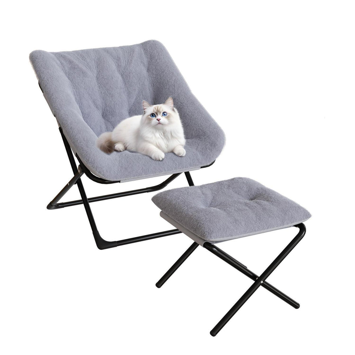 Klappbarer Lesesessel mit Fußhocker – Grau, 70x61x78 cm