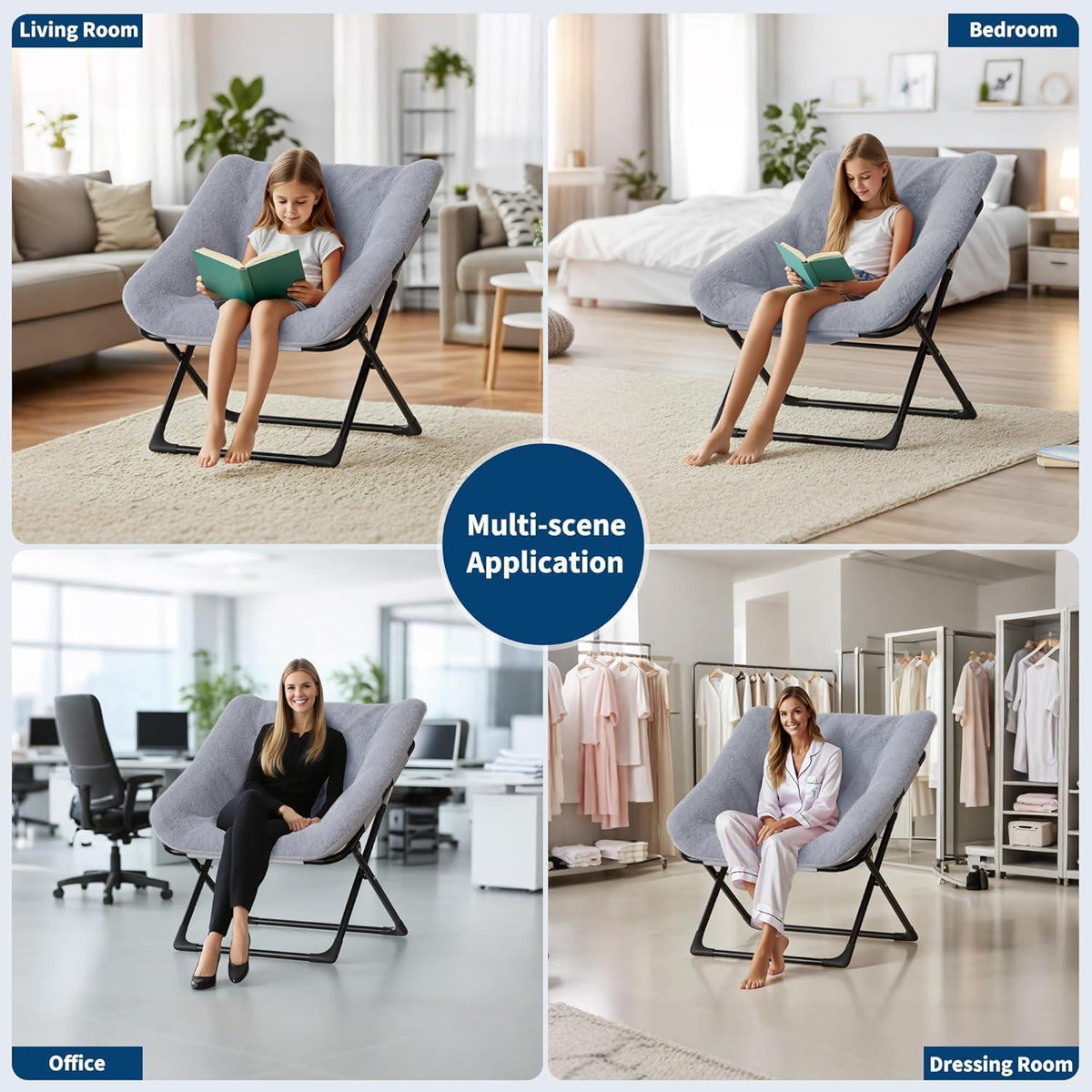 Klappbarer Lesesessel mit Fußhocker – Grau, 70x61x78 cm