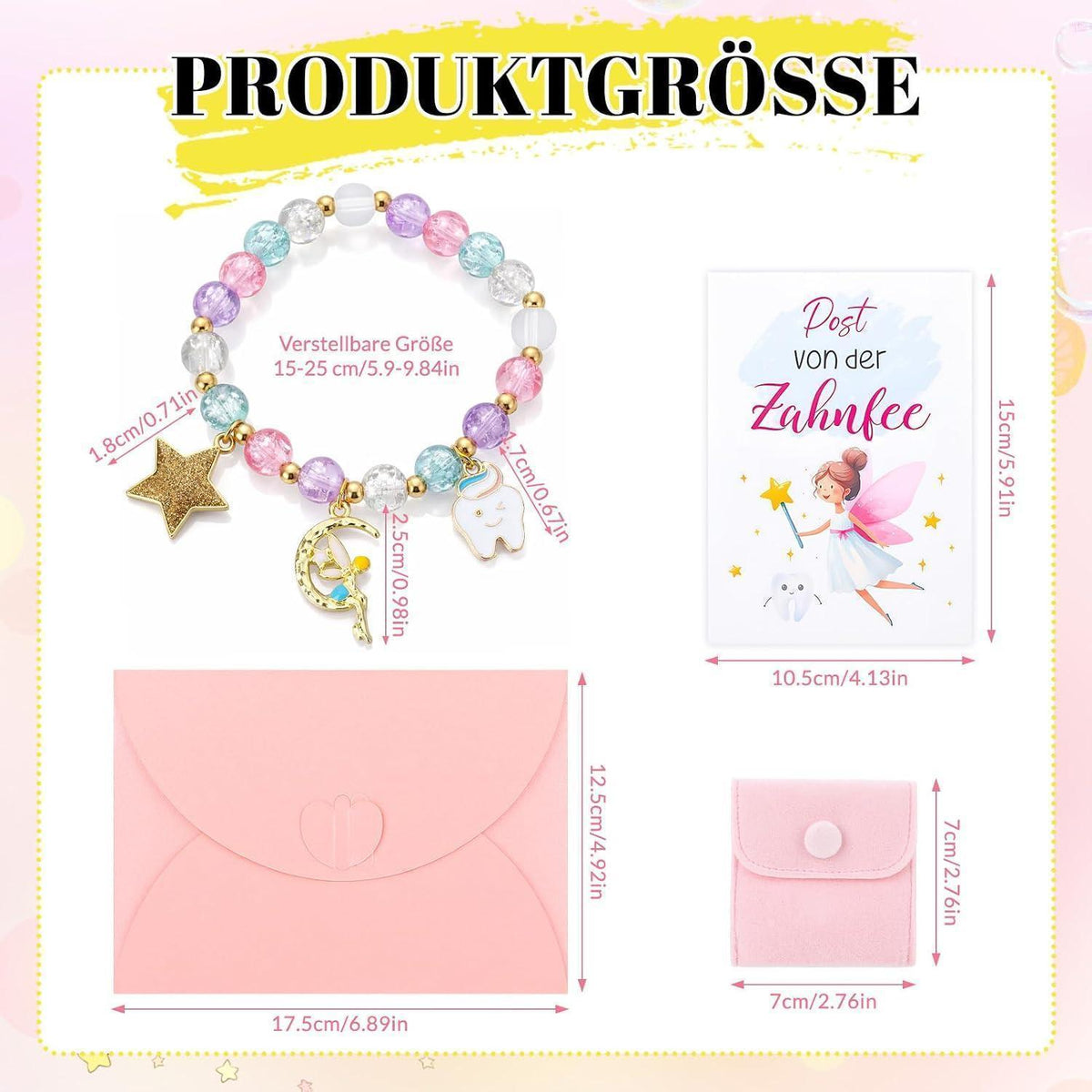 Zahnfee Geschenk Mädchen: Perlenarmband mit Postkarte