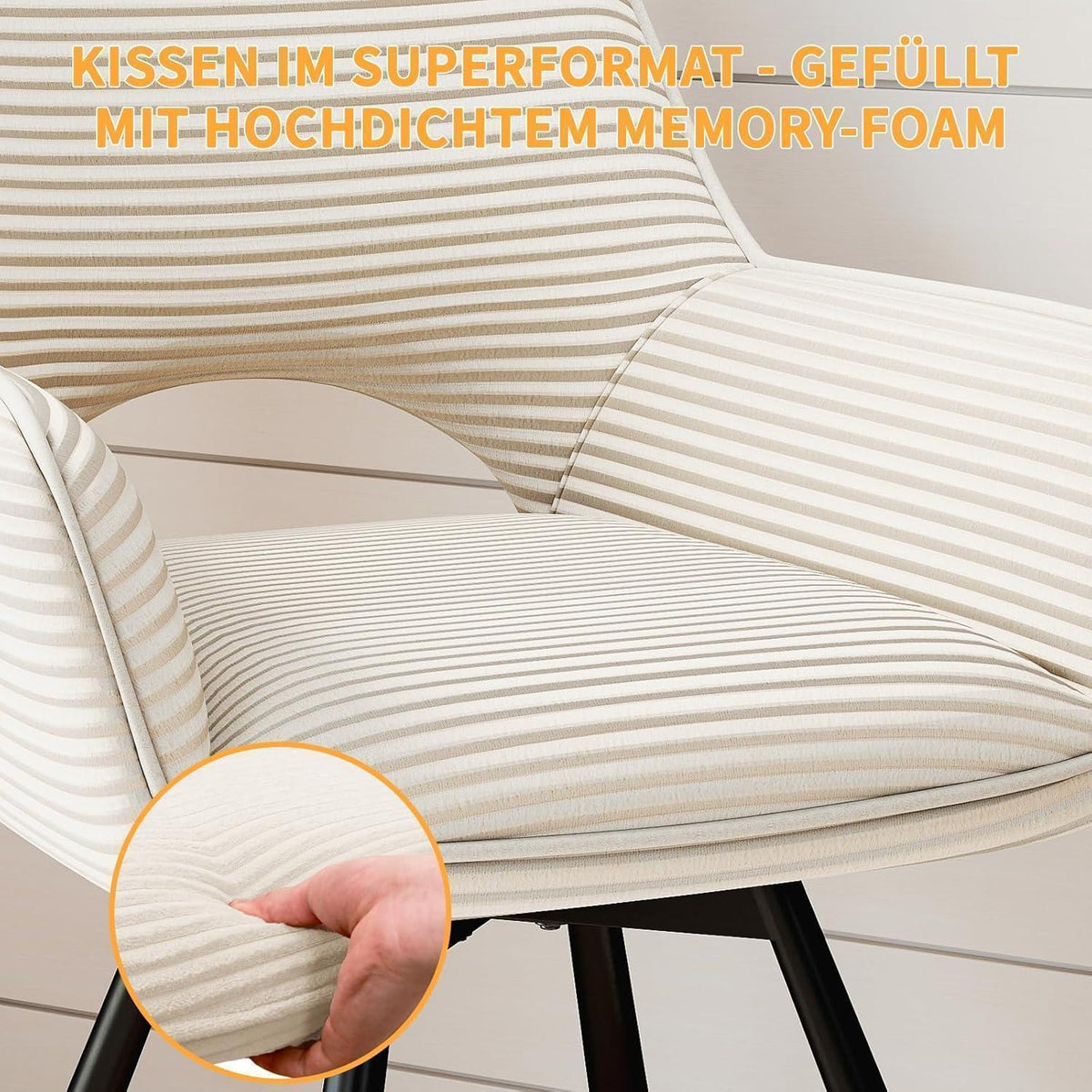 Drehbarer Esszimmerstuhl mit Armlehne, Samt, Beige 2er Set