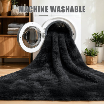 Hochflor Teppich Tie Dye 160x220 cm Schwarz
