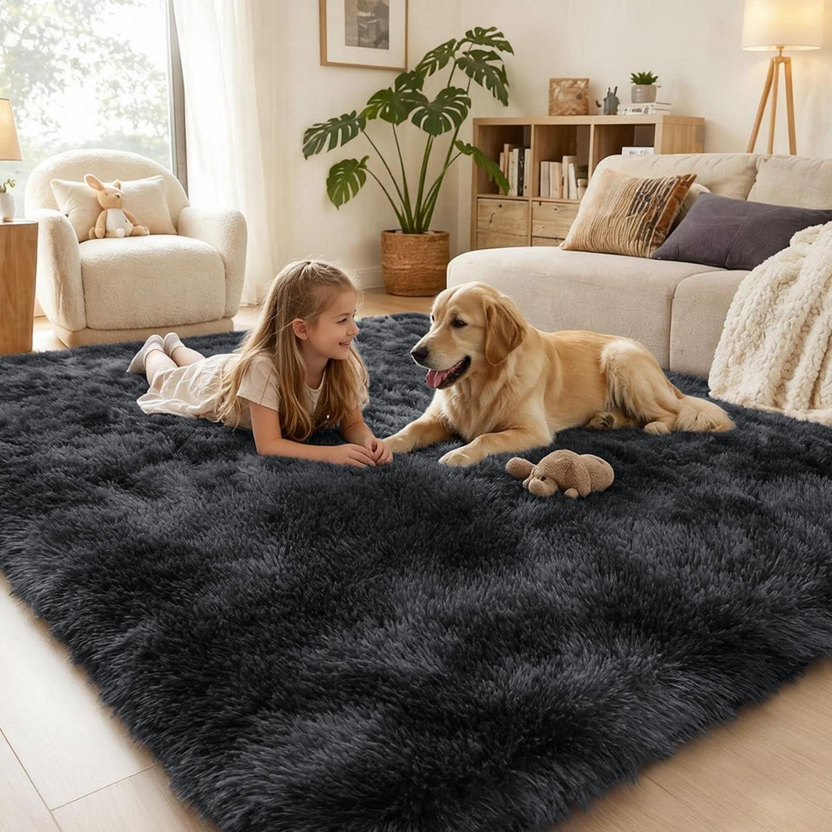 Hochflor Teppich Tie Dye 160x220 cm Schwarz