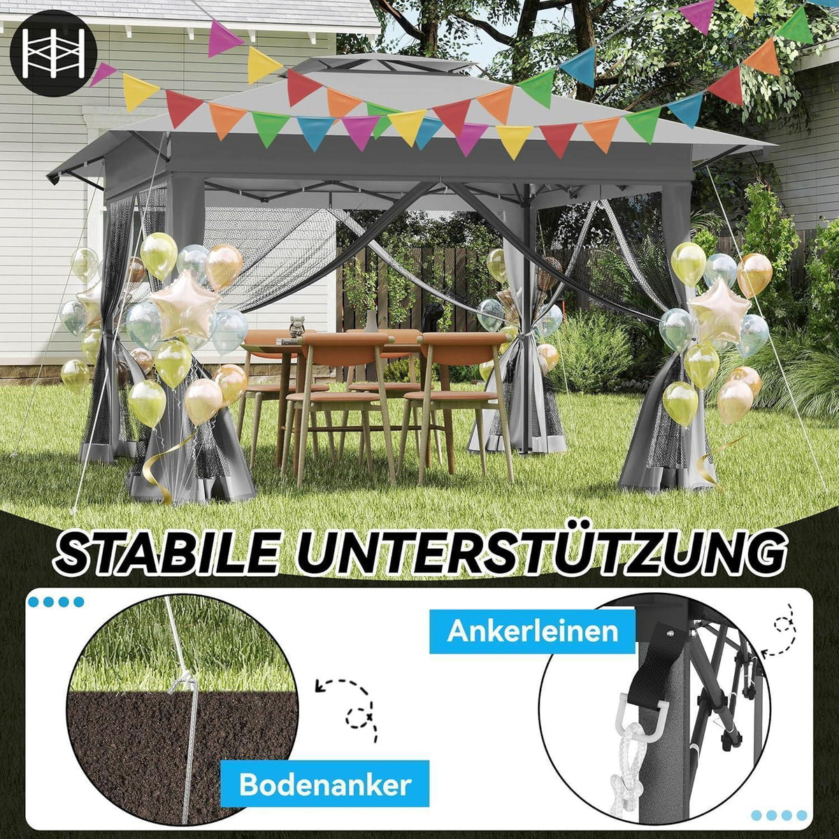 4x4m Faltpavillon mit Moskitonetz & UV-Schutz