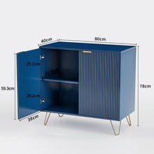 Modernes Sideboard Blau mit 2 Türen & Stauraum, Goldene Metallbeine