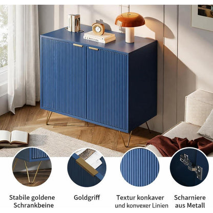 Modernes Sideboard Blau mit 2 Türen & Stauraum, Goldene Metallbeine