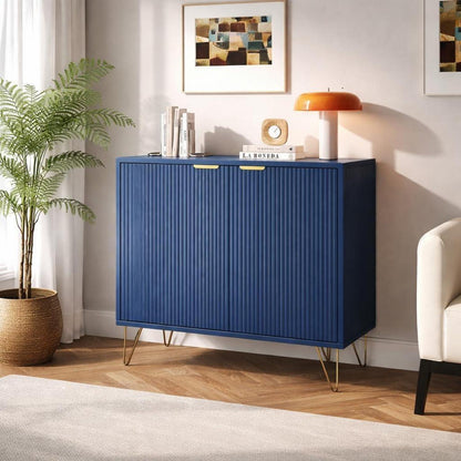 Modernes Sideboard Blau mit 2 Türen & Stauraum, Goldene Metallbeine