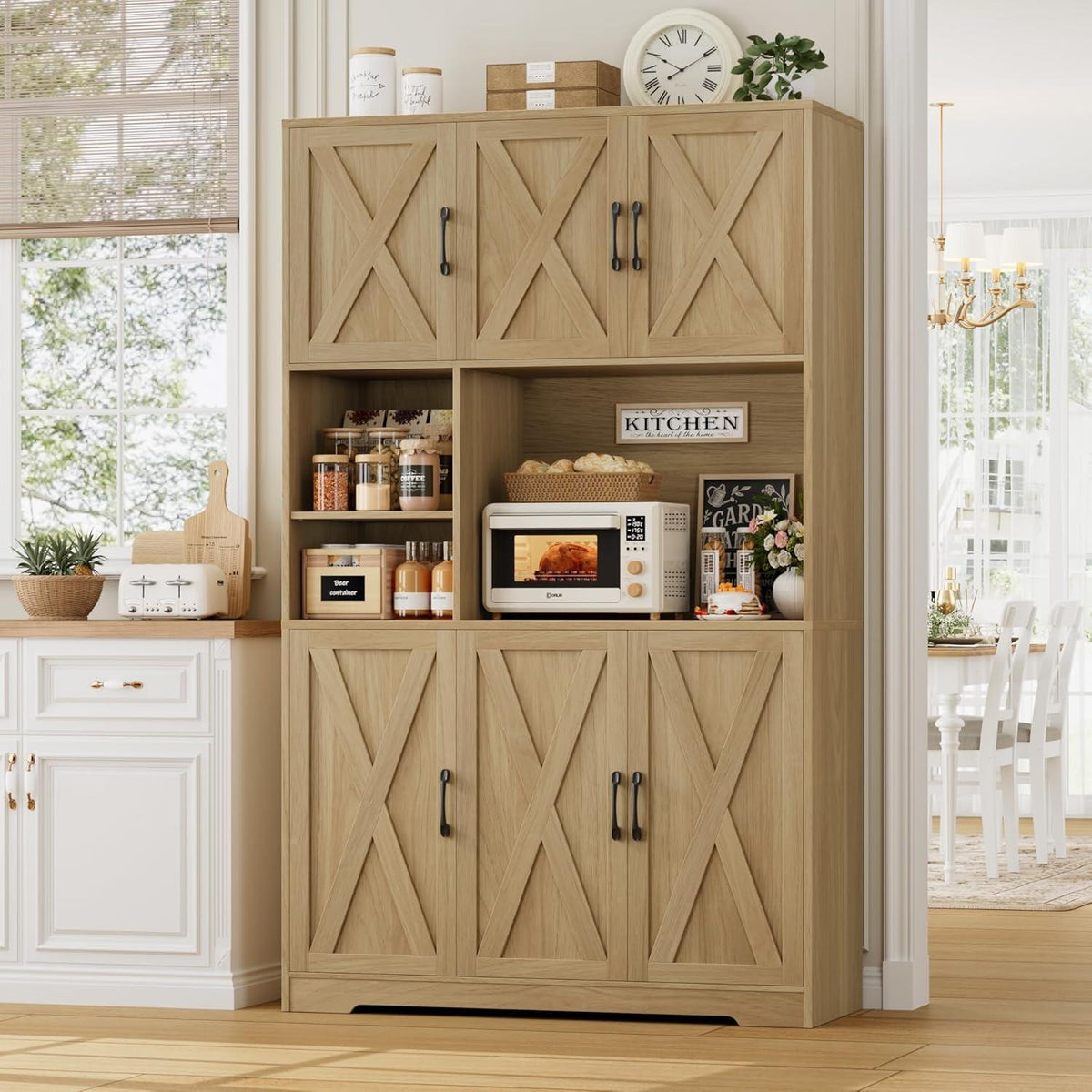 Küchenschrank mit Arbeitsplatte & Glastüren – Braun 180x40x80cm