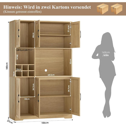 Küchenschrank mit Arbeitsplatte & Glastüren – Braun 180x40x80cm