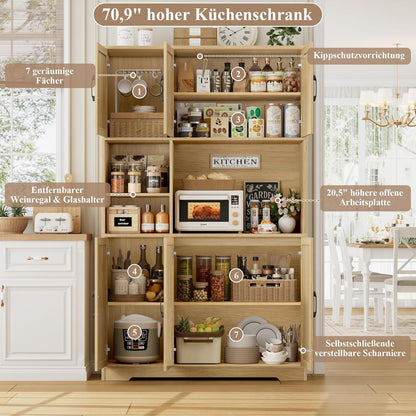 Küchenschrank mit Arbeitsplatte & Glastüren – Braun 180x40x80cm