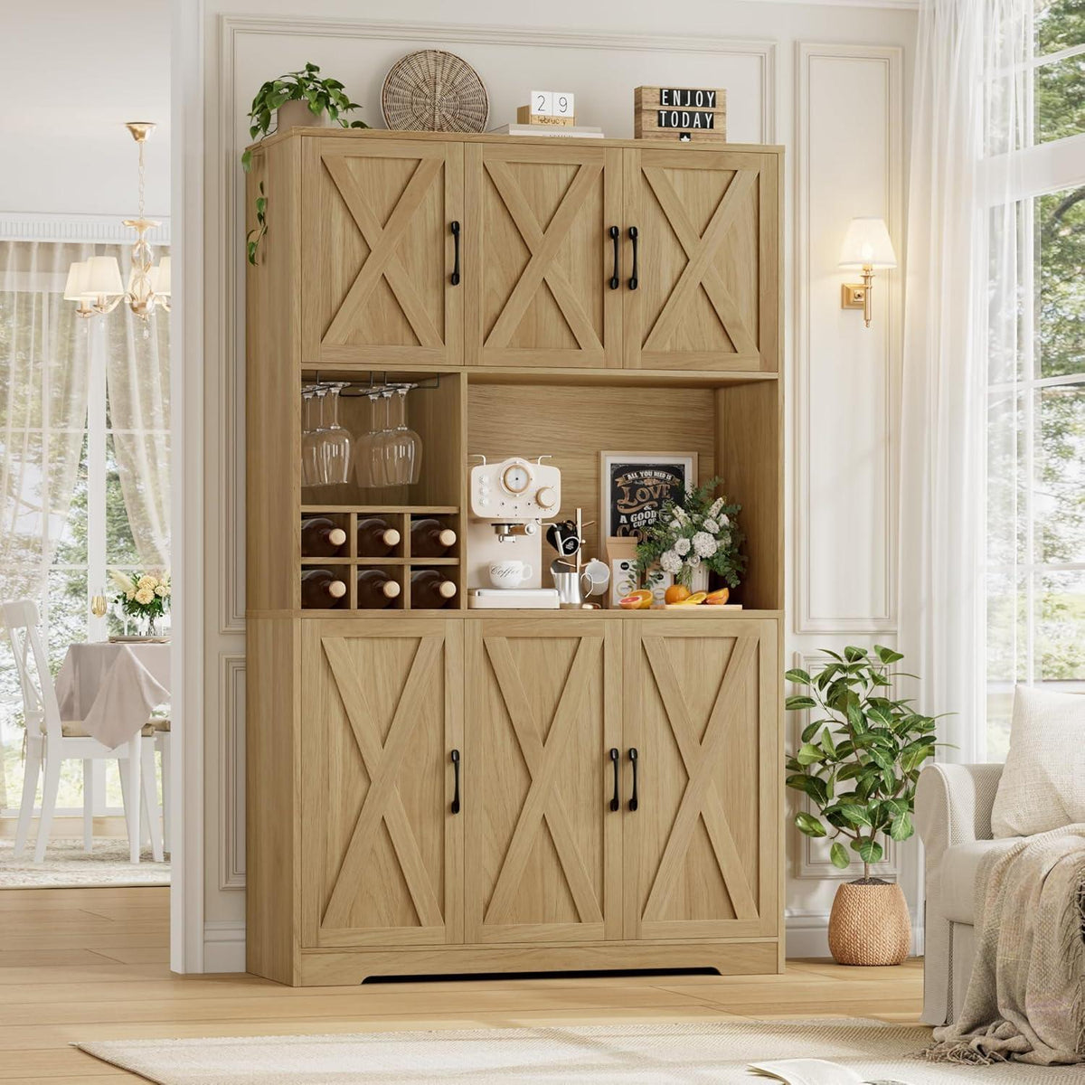Küchenschrank mit Arbeitsplatte & Glastüren – Braun 180x40x80cm