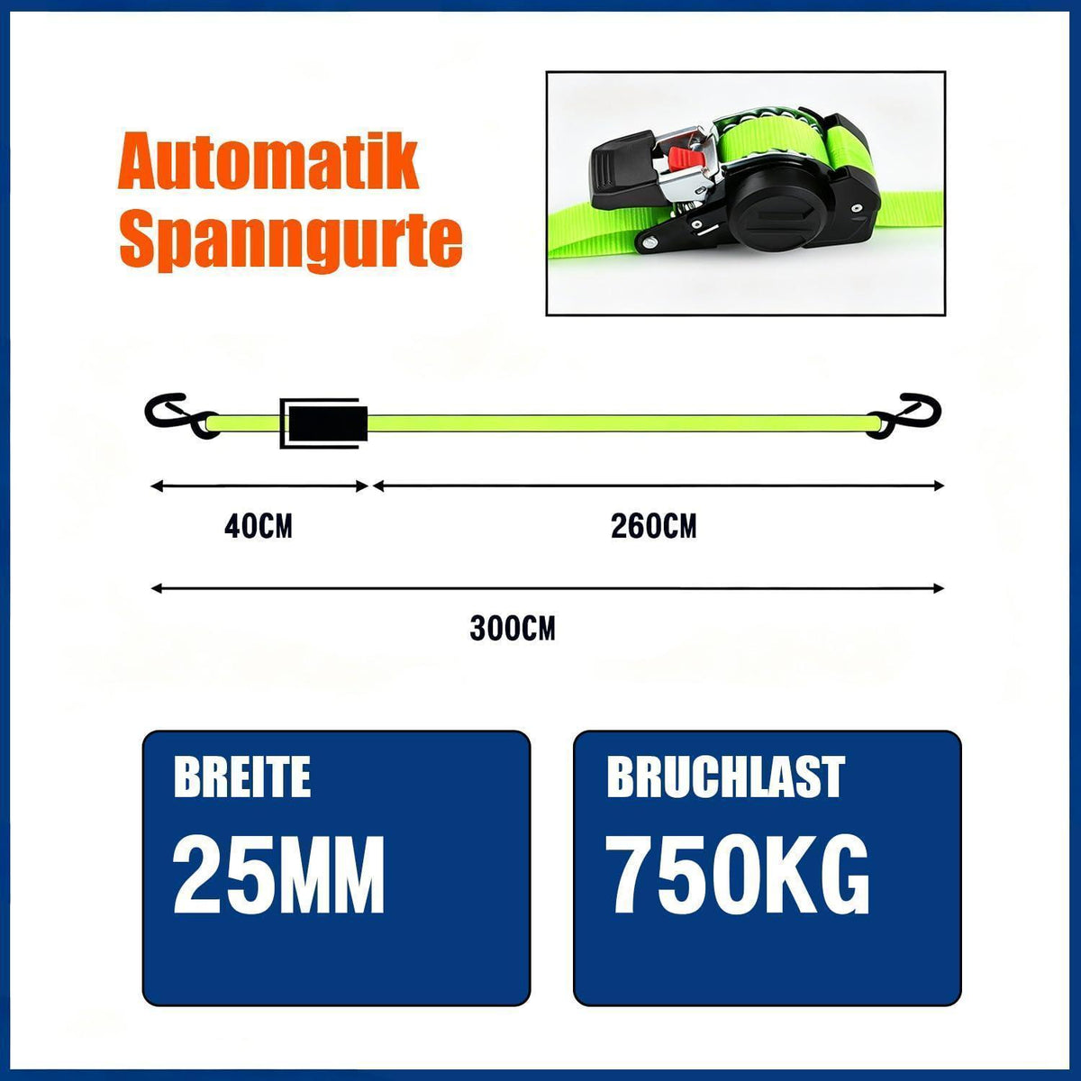 Automatische Spanngurte 3m | 4er Set | 750kg Bruchlast