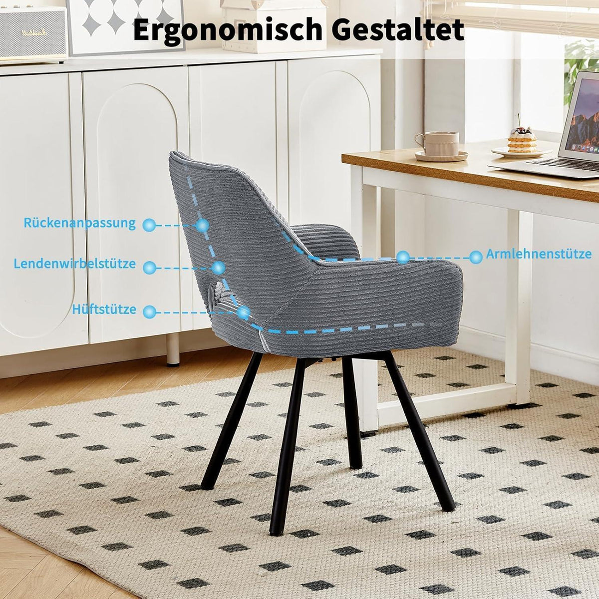 2er Set Drehbar Stühle Grau | Esszimmerstuhl mit Armlehnen