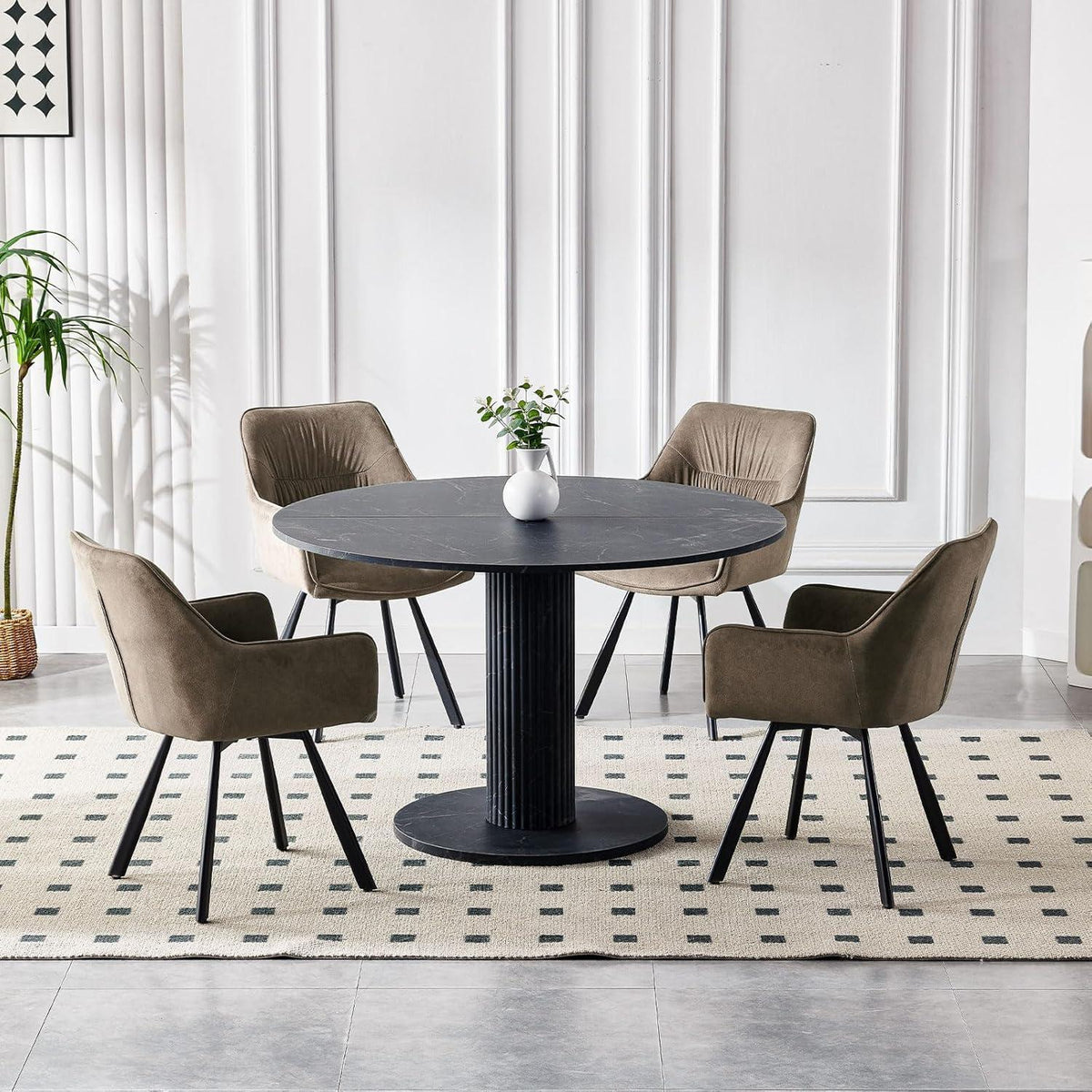 Drehbare Esszimmerstühle 6er Set mit Armlehnen & Kurzflor