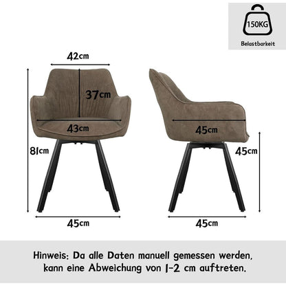 Drehbare Esszimmerstühle 6er Set mit Armlehnen & Kurzflor