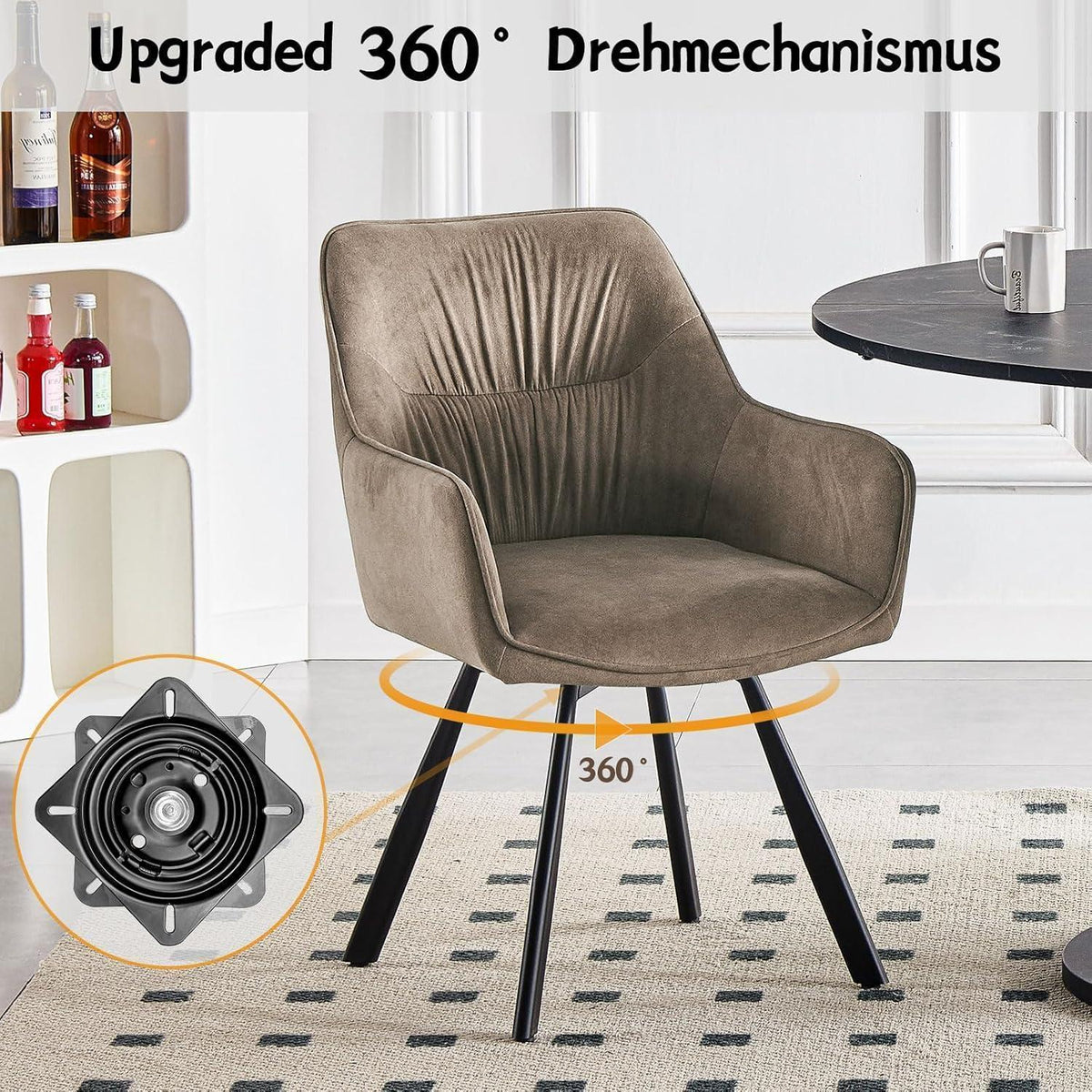 Drehbare Esszimmerstühle 6er Set mit Armlehnen & Kurzflor