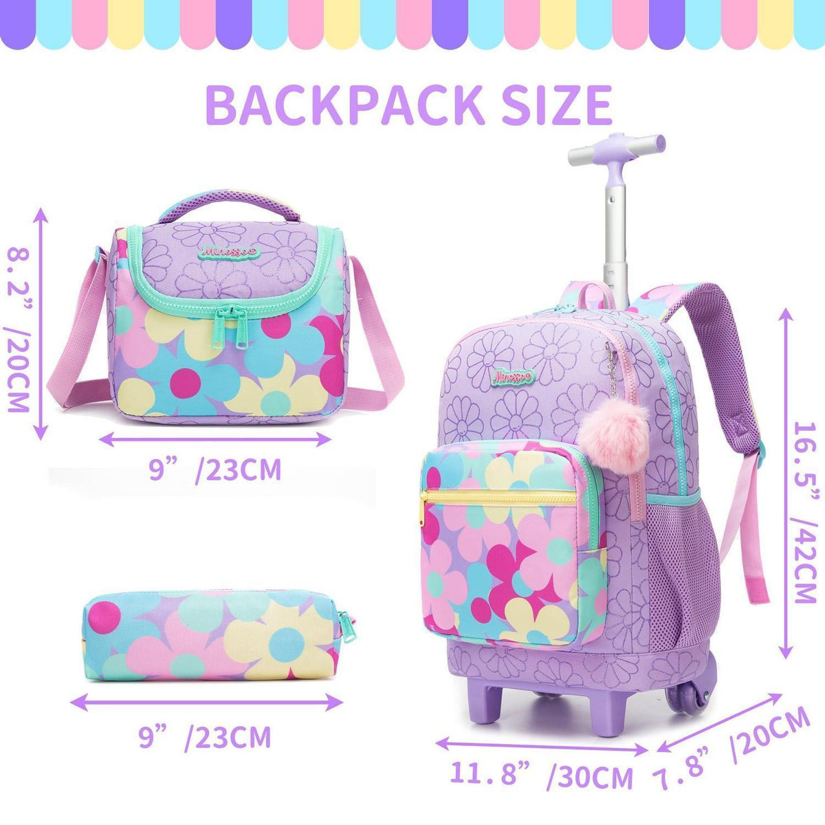 Schulrucksack Trolley Mädchen Blumen – Ergonomischer Schulranzen Set
