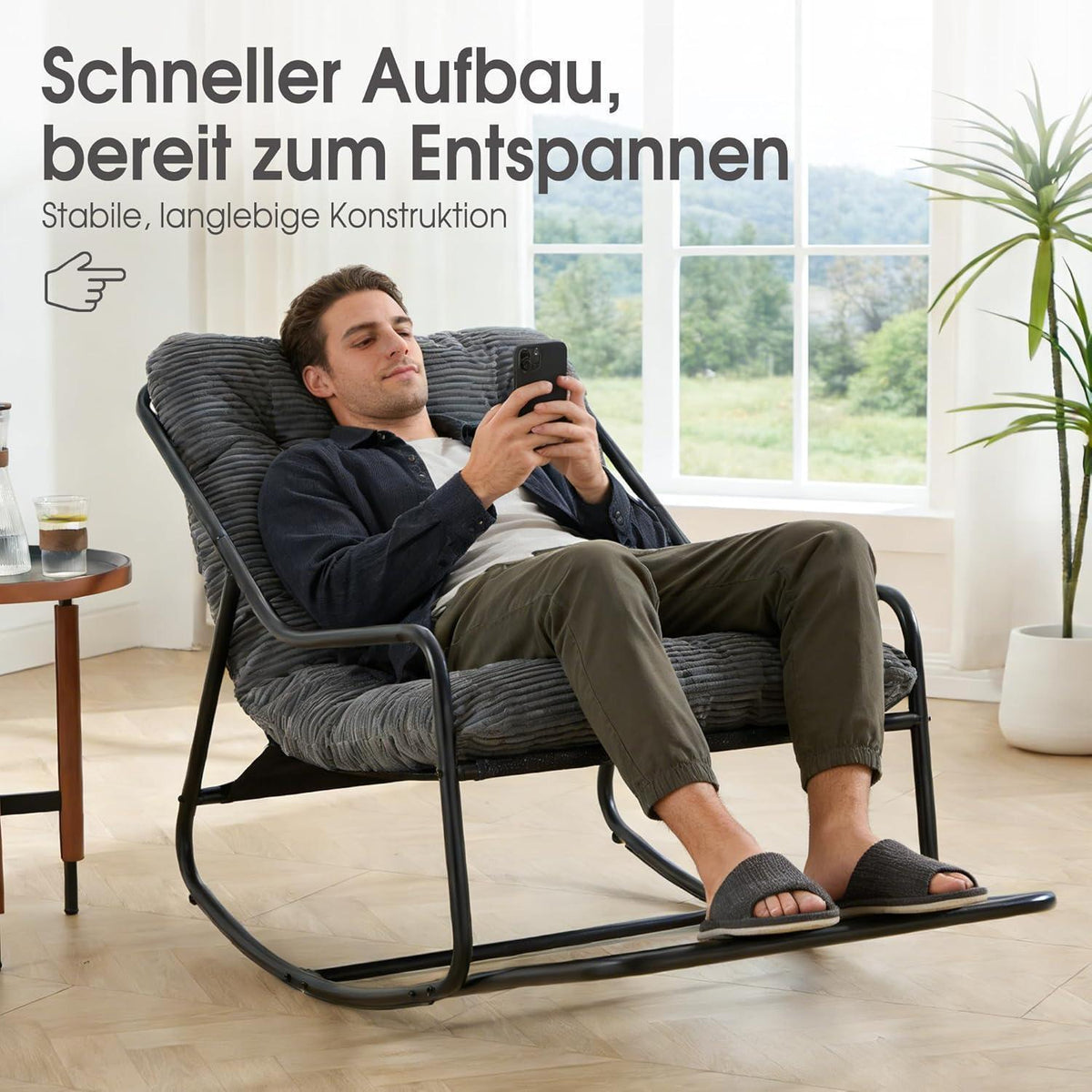 Übergroßer Schaukelstuhl – Gemütlicher Papasan Stuhl Dunkelgrau