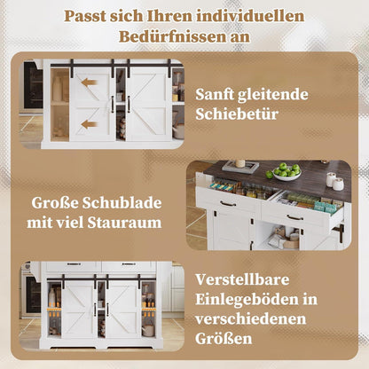 Klappbare Kücheninsel Weiß – Mobiler Küchenwagen mit Stauraum