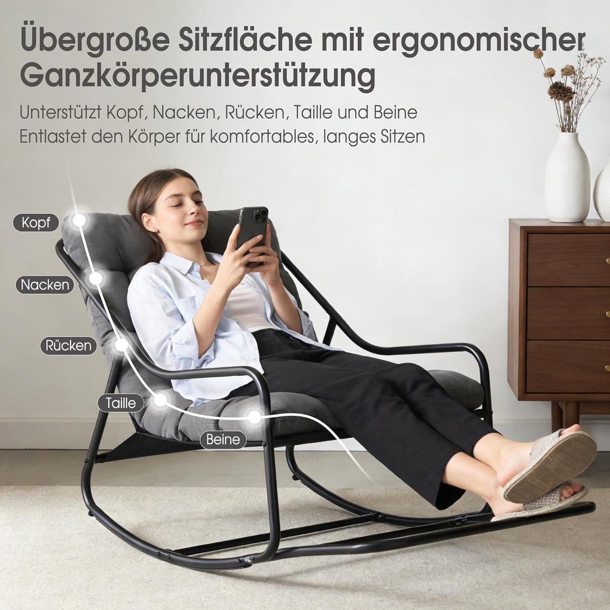 Übergroßer Schaukelstuhl – Gemütlicher Papasan Stuhl Grau