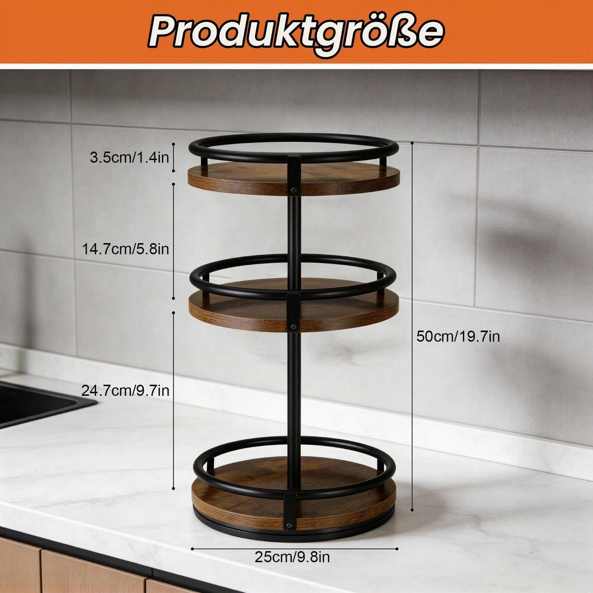Drehbares Gewürzregal 3-stufig aus Holz für die Küche