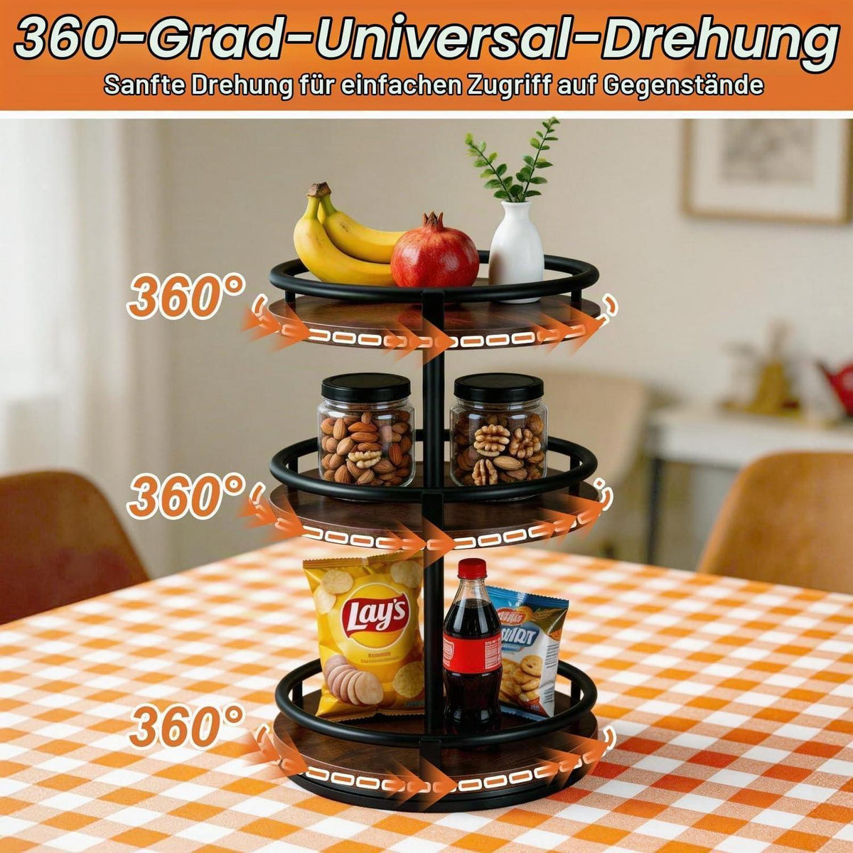 Drehbares Gewürzregal 3-stufig aus Holz für die Küche