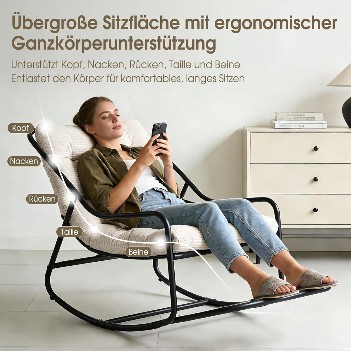 Übergroßer Schaukelstuhl – Gemütlicher Papasan Stuhl Weiß
