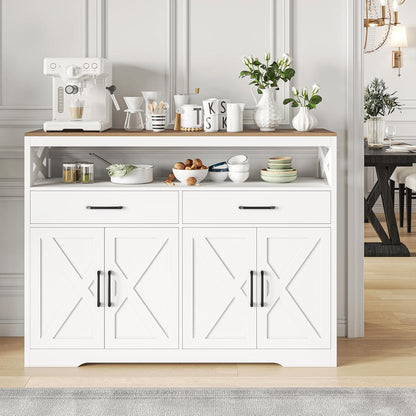 Weißes Sideboard mit Arbeitsplatte & Schubladen (140cm)