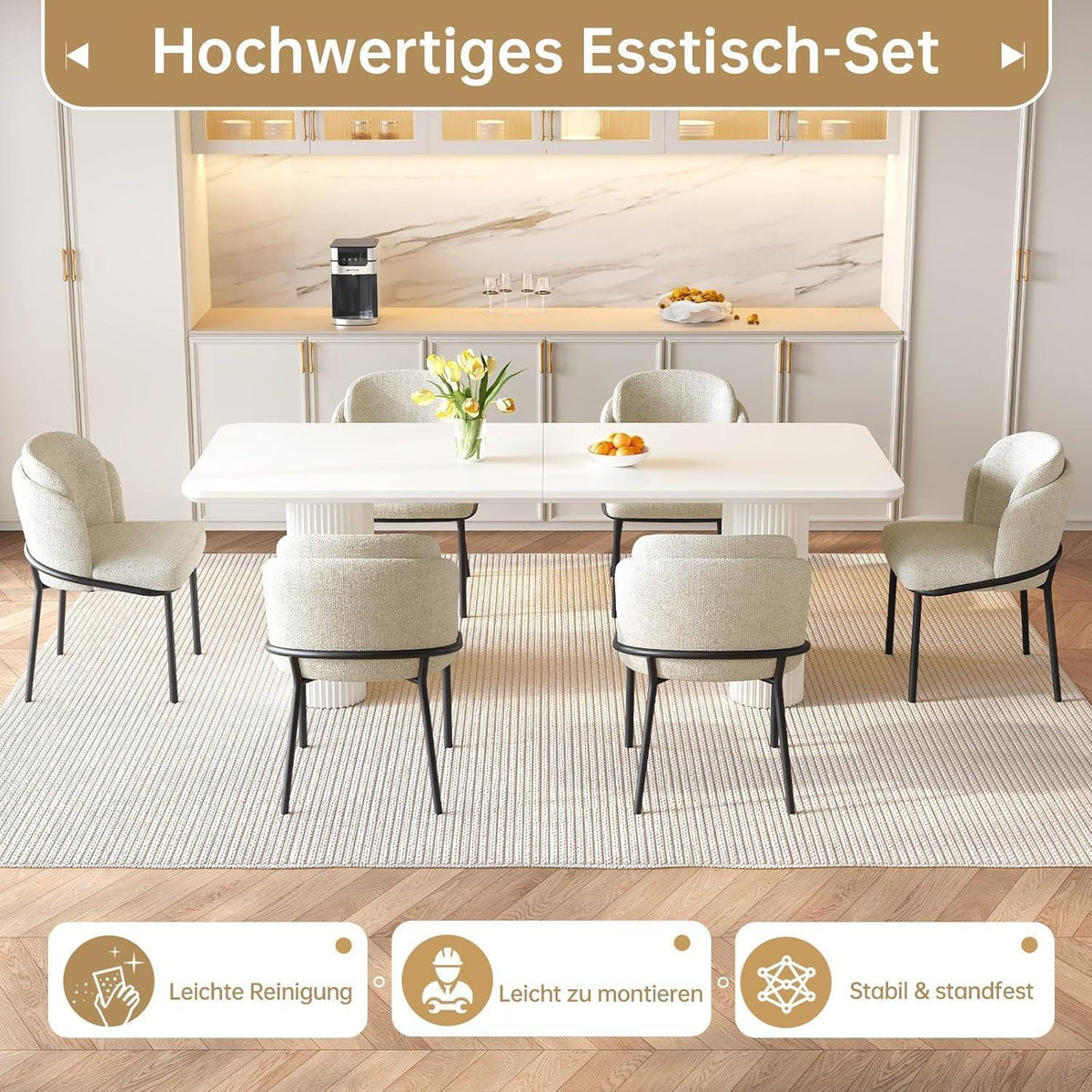 Essgruppe 5-teilig Creme Weiß – Skandinavisch Modern