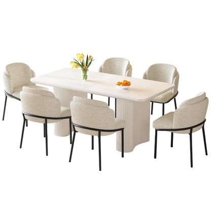 7-teilige Essgruppe Creme Weiß – Skandinavisch Modern