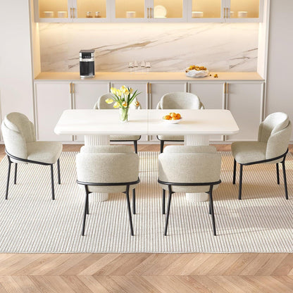 7-teilige Essgruppe Creme Weiß – Skandinavisch Modern