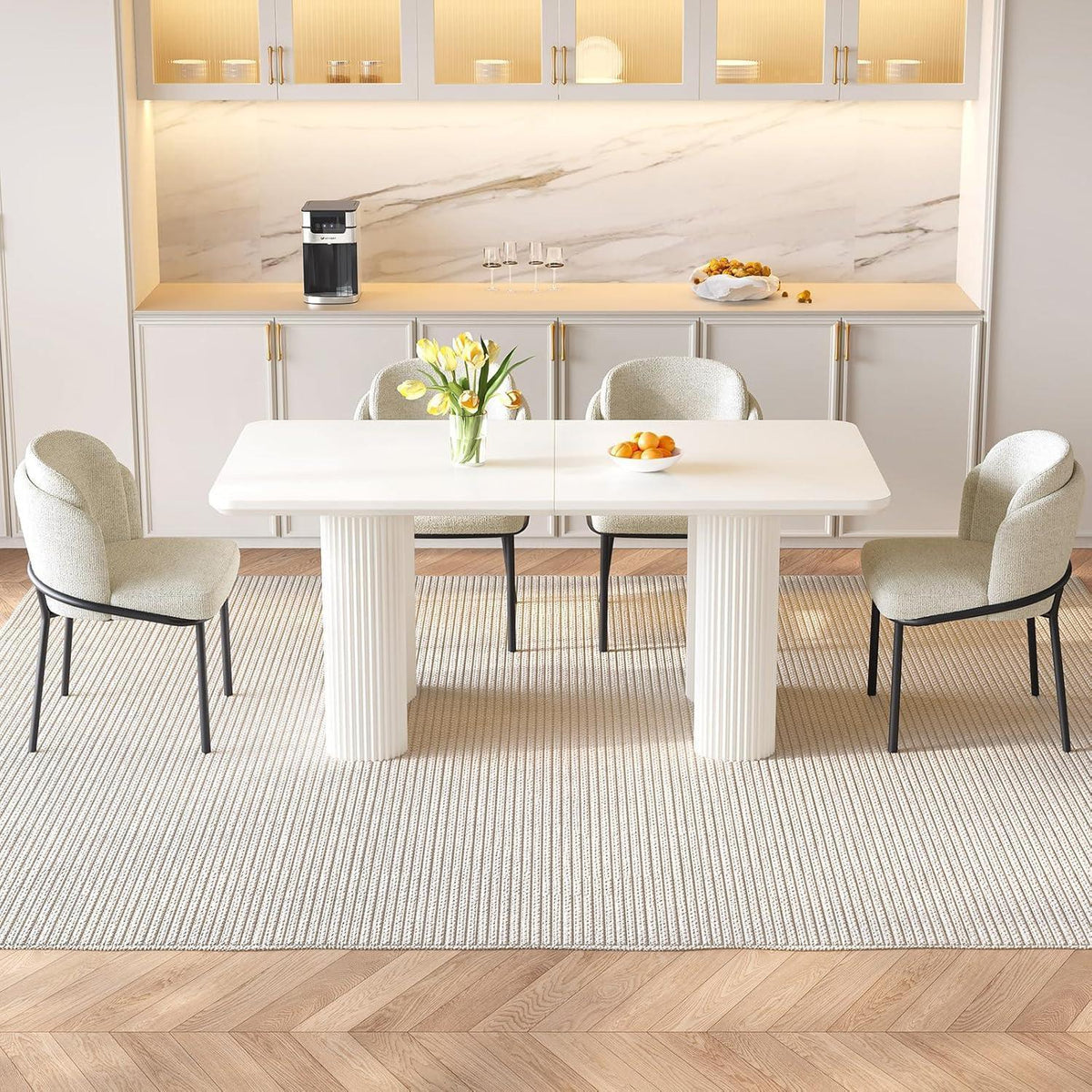 Essgruppe 5-teilig Creme Weiß – Skandinavisch Modern
