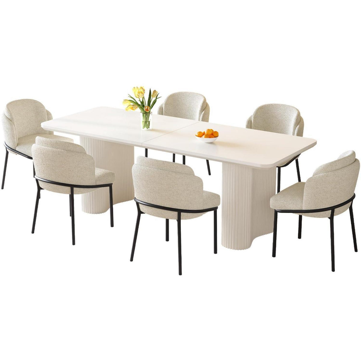 7-teilige Essgruppe Creme Weiß – Skandinavisch Modern